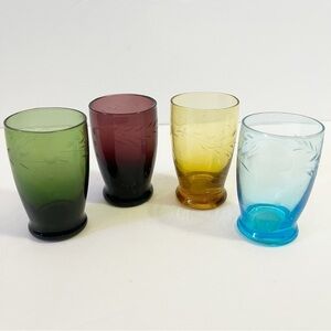 Depression Glass Wheat Pattern Cordial Shot Glass Multicolor Hand Cut Liqueur 4x